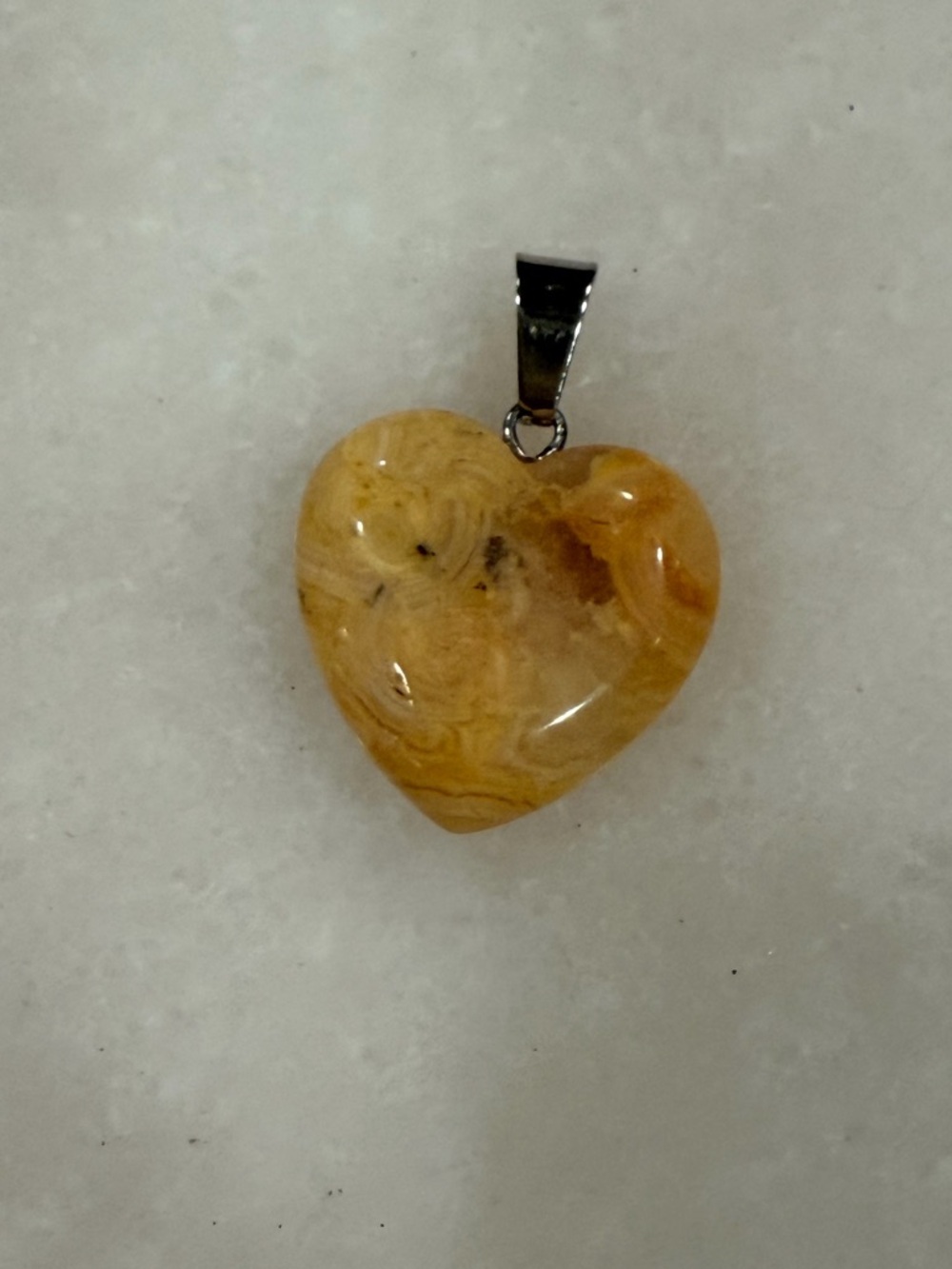 Hand Crafted Golden Yellow Crazy Lace Agate Heart Pendant